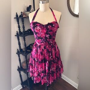 Betsey Johnson Pink and Black Floral Dress